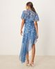 ASOS DESIGN ASOS DESIGN asymmetric mini tea dress with flutter cape sleeve in blue ombre daisy print-Multi - 3