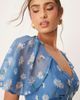 ASOS DESIGN ASOS DESIGN asymmetric mini tea dress with flutter cape sleeve in blue ombre daisy print-Multi - 4