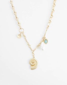 ASOS DESIGN ASOS DESIGN asymmetric necklace with sea-life charms in gold tone