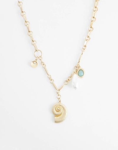 ASOS DESIGN ASOS DESIGN asymmetric necklace with sea-life charms in gold tone