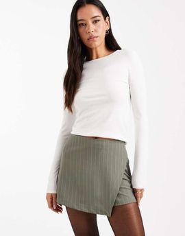 ASOS DESIGN ASOS DESIGN asymmetric skort in khaki-green stripes-Multi