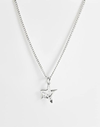 ASOS DESIGN ASOS DESIGN asymmetrical molten star pendant necklace in silver