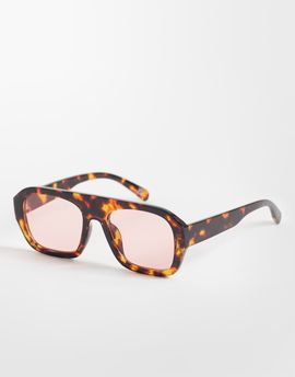 ASOS DESIGN ASOS DESIGN aviator light tint sunglasses in tort with pink lens-Brown