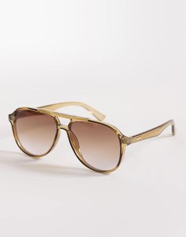 ASOS DESIGN ASOS DESIGN aviator sunglasses with crystal neutral frames and brown lenses