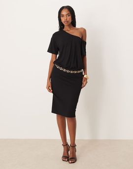 ASOS DESIGN ASOS DESIGN awkward length dress with slouchy off shoulder detail in black