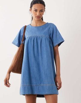 ASOS DESIGN ASOS DESIGN babydoll mini dress in denim-Blue