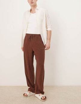ASOS DESIGN ASOS DESIGN baggy fit pull-on linen rich pants in brown