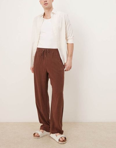 ASOS DESIGN ASOS DESIGN baggy fit pull-on linen rich pants in brown