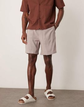 ASOS DESIGN ASOS DESIGN baggy fit pull on linen mix shorts in gray-Brown