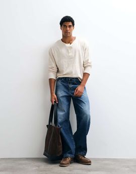 ASOS DESIGN ASOS DESIGN baggy jeans in mid wash blue with exposed buttons