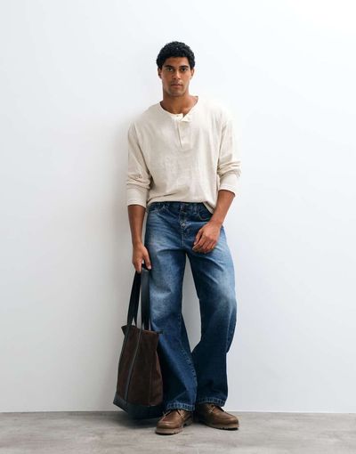 ASOS DESIGN ASOS DESIGN baggy jeans in mid wash blue with exposed buttons