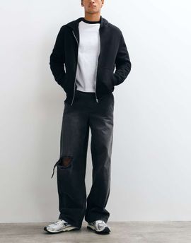 ASOS DESIGN ASOS DESIGN baggy jeans in washed black with rips and elasticated waist