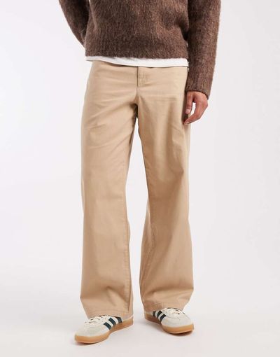 ASOS DESIGN ASOS DESIGN baggy pants in beige with self-tie belt-Neutral