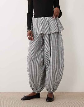 ASOS DESIGN ASOS DESIGN balloon pants with skirt overlay detail in black & white plaid-Multi