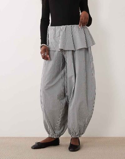 ASOS DESIGN ASOS DESIGN balloon pants with skirt overlay detail in black & white plaid-Multi
