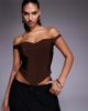 ASOS DESIGN ASOS DESIGN bandage off shoulder top with asymmetric hem in chocolate-Brown - 1