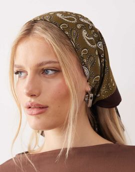 ASOS DESIGN ASOS DESIGN bandana print headscarf in green & chocolate-Multi