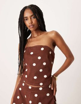 ASOS DESIGN ASOS DESIGN bandeau denim top in brown polka dots