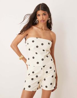 ASOS DESIGN ASOS DESIGN bandeau denim top in ecru polka dot-White