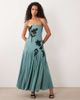 ASOS DESIGN ASOS DESIGN bandeau full hem floral placement embellished midaxi dress in blue - 1