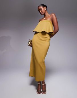 ASOS DESIGN ASOS DESIGN bandeau peplum midi dress in bronze in scuba-style fabric-Brown