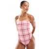 ASOS DESIGN ASOS DESIGN bandeau reversible swimsuit in pink and brown plaid-Multi - 1