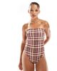 ASOS DESIGN ASOS DESIGN bandeau reversible swimsuit in pink and brown plaid-Multi - 4