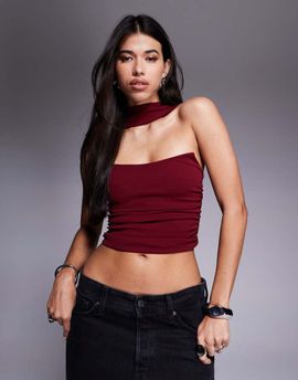 ASOS DESIGN ASOS DESIGN bandeau top with scarf neck detail in burgundy-Red