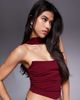 ASOS DESIGN ASOS DESIGN bandeau top with scarf neck detail in burgundy-Red - 4