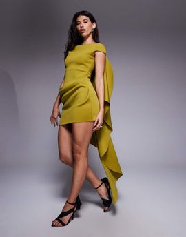 ASOS DESIGN ASOS DESIGN bardot mini dress with train detailing in olive-Red