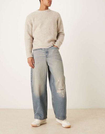 ASOS DESIGN ASOS DESIGN barrel jeans in light wash blue with tint and rips