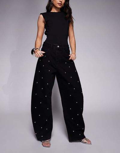 ASOS DESIGN ASOS DESIGN barrel jeans with silver stud embellishment in black