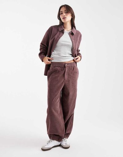 Asos Design Barrel Leg Bubble Corduroy Pants In Mauve-Purple