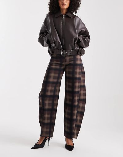 ASOS DESIGN ASOS DESIGN barrel leg jean in check print-Multi