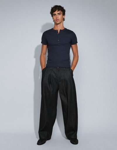 ASOS DESIGN ASOS DESIGN barrel leg jeans in raw black denim with pleats