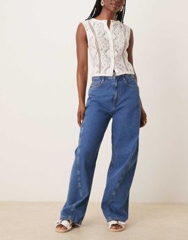 ASOS DESIGN ASOS DESIGN barrel leg jeans with seam detail in mid blue