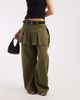 ASOS DESIGN ASOS DESIGN barrel leg pants with pleated skirt overlay in dark green - 2