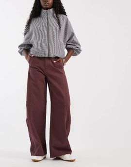 ASOS DESIGN ASOS DESIGN barrel leg pants with side panel detail in burgundy-Red
