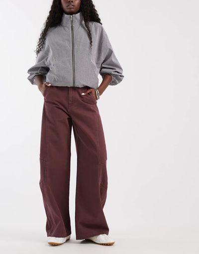 ASOS DESIGN ASOS DESIGN barrel leg pants with side panel detail in burgundy-Red