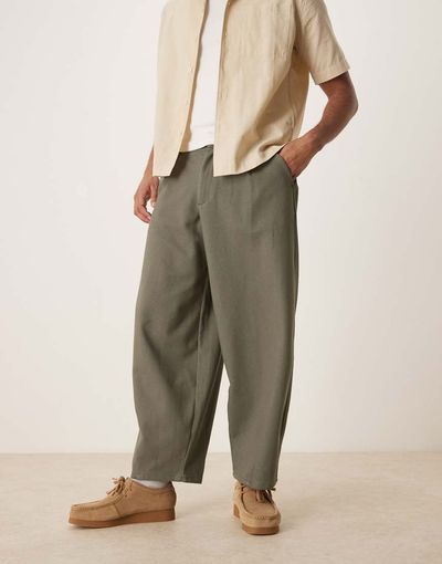 ASOS DESIGN ASOS DESIGN barrel leg twill pants in khaki green - part of a set
