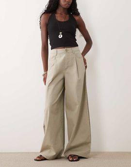 ASOS DESIGN ASOS DESIGN barrel pants with side panel detail in stone-Neutral