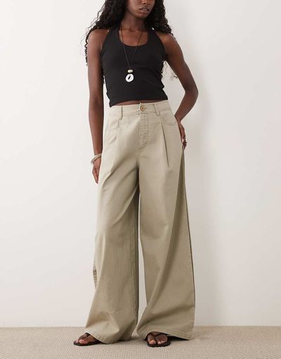 ASOS DESIGN ASOS DESIGN barrel pants with side panel detail in stone-Neutral