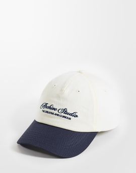 ASOS DESIGN ASOS DESIGN baseball contrast cap with logo graphic in stone and navy