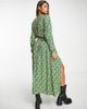 ASOS DESIGN ASOS DESIGN batwing button through casual midi teadress in green daisy floral-Multi - 2
