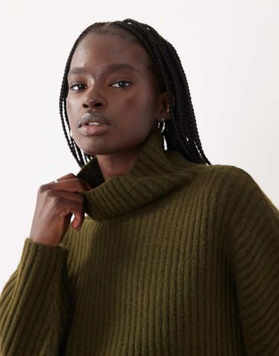 ASOS DESIGN ASOS DESIGN batwing funnel neck sweater in khaki-Green