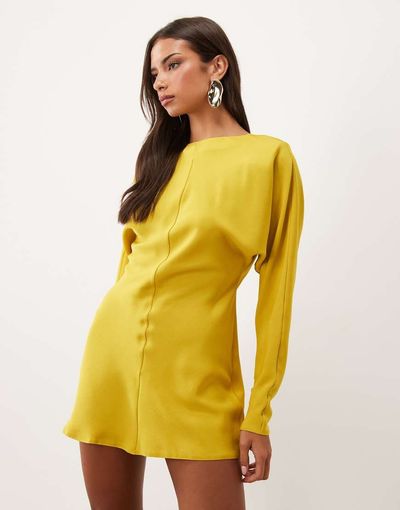 ASOS DESIGN ASOS DESIGN batwing mini dress with cowl back in golden yellow-Orange