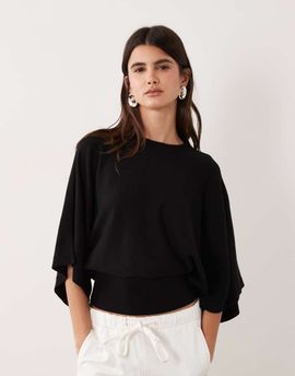 ASOS DESIGN ASOS DESIGN batwing sleeve waisted top in black