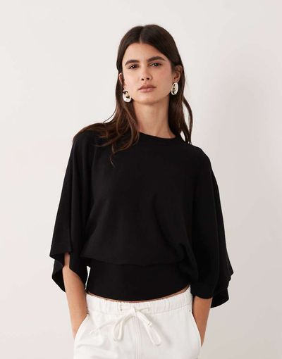 ASOS DESIGN ASOS DESIGN batwing sleeve waisted top in black