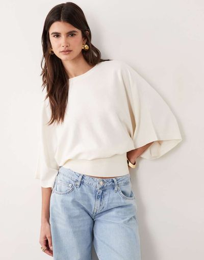ASOS DESIGN ASOS DESIGN batwing sleeve waisted top in cream-White