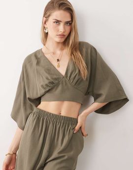 ASOS DESIGN ASOS DESIGN batwing wrap detail top in sage - part of a set-Green